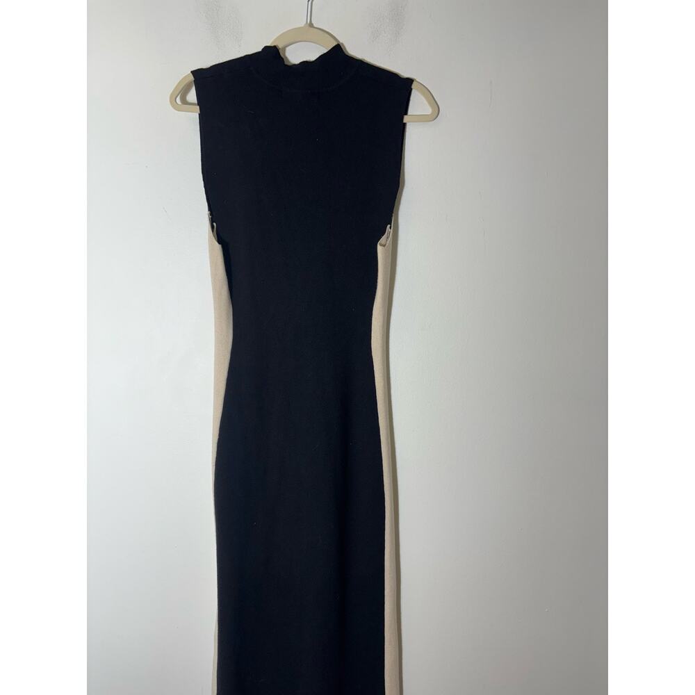 Pants Store Black Off White Sleeveless Mock Neck Body Con Maxi Dress Sz L - Picture 2 of 2